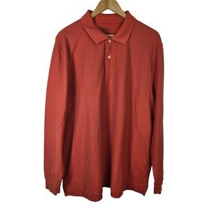 LL Bean Mens Traditional Fit Long Sleeve Polo Shirt Orange XL REG Cotton